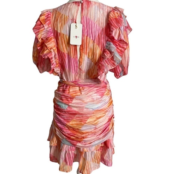 L’ATISTE BY AMY Spring Abstract Ruffle Mini Dress NWT - Picture 2 of 16